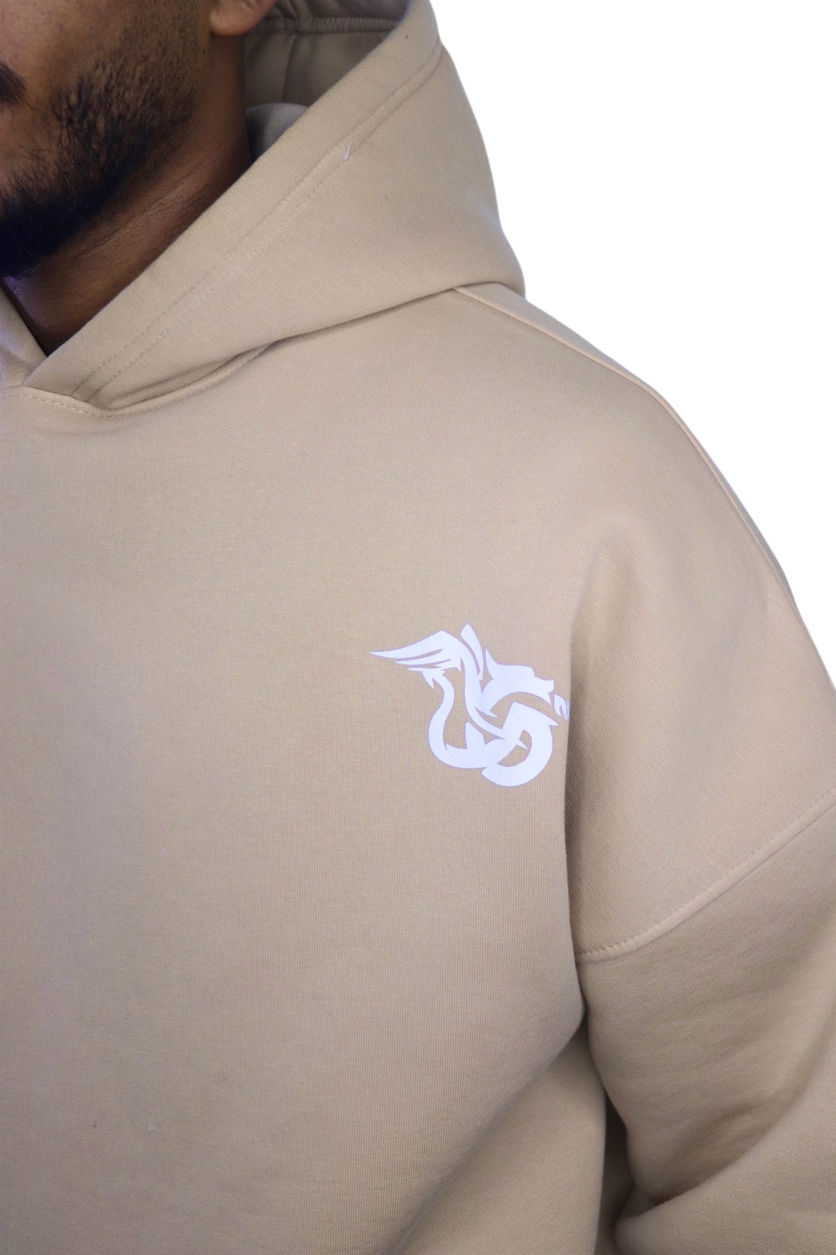 BEIGE DRAGON HOODIE WITH PRINT